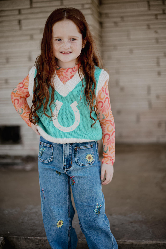 Turquoise Horse Shoe - Toddler Sweater Vest
