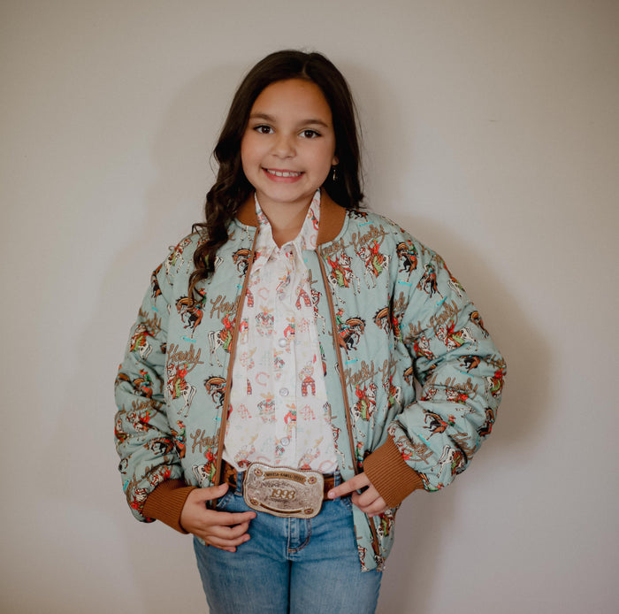 Turquoise Howdy - Infant Zip Up Bomber Jacket