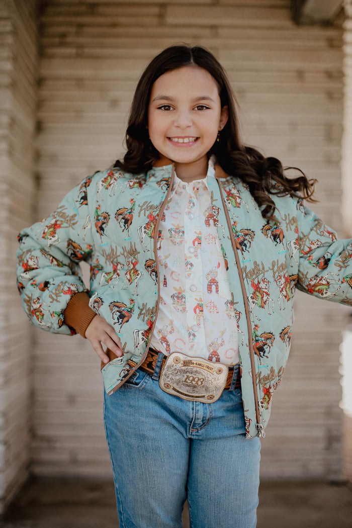 Turquoise Howdy - Youth Zip Up Bomber Jacket