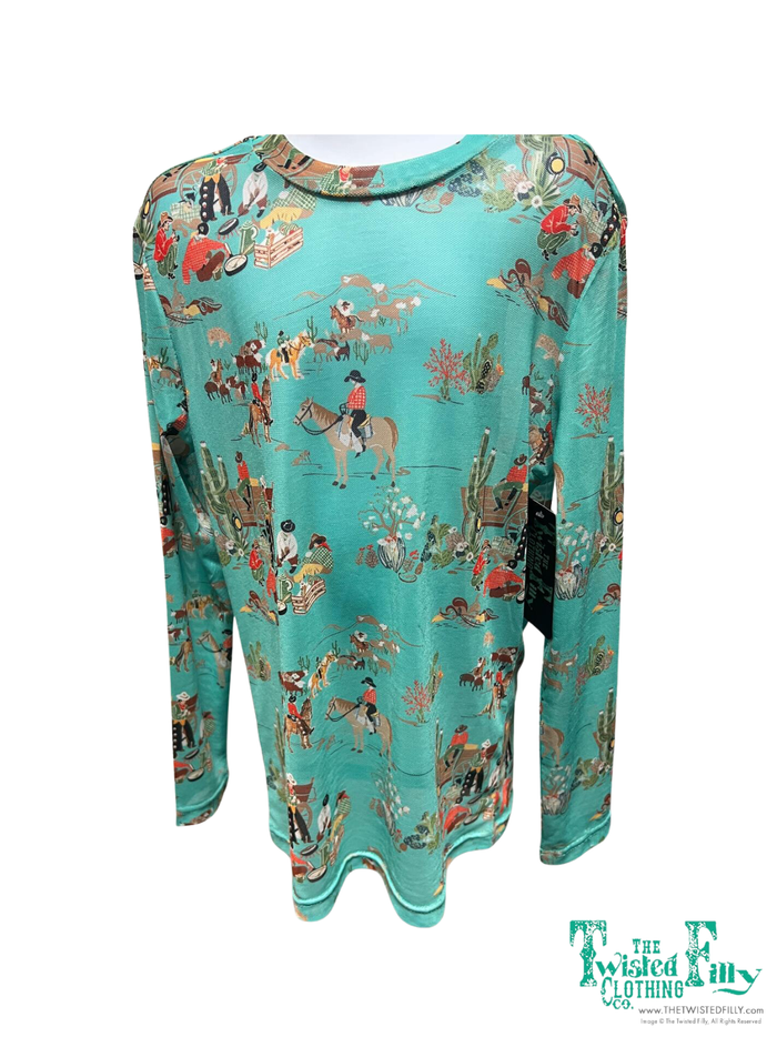Turquoise Wagon - Youth LS Mesh Top