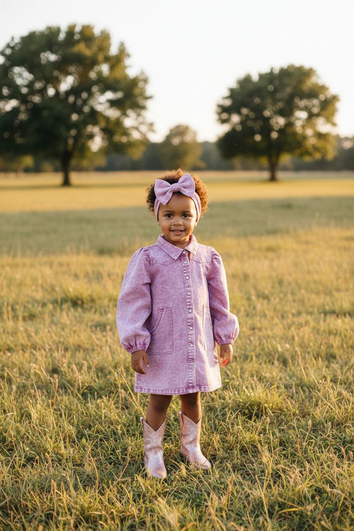 Vintage Pink - Youth LS Pearl Snap Dress