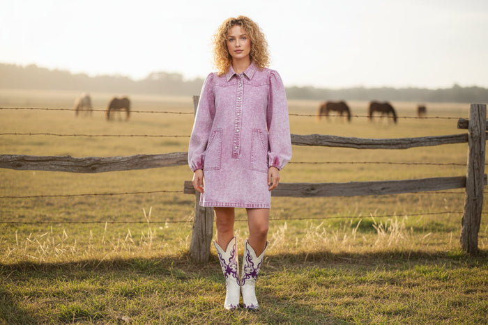 Vintage Pink - Youth LS Pearl Snap Dress