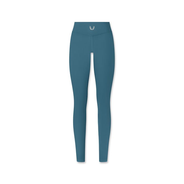 Flatlay of W002 LYCRA® ADAPTIV Legging in storm blue, front view
