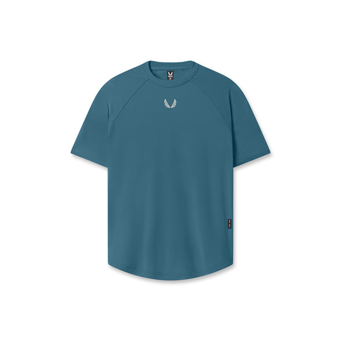 flatlay Laser-Vent Established Tee in storm blue, front view on dress form