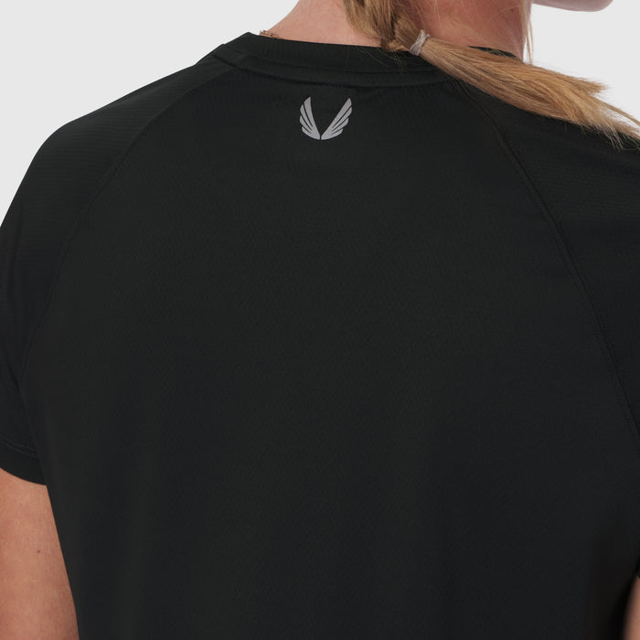 AeroSilver Cropped Tee in black, back view on model