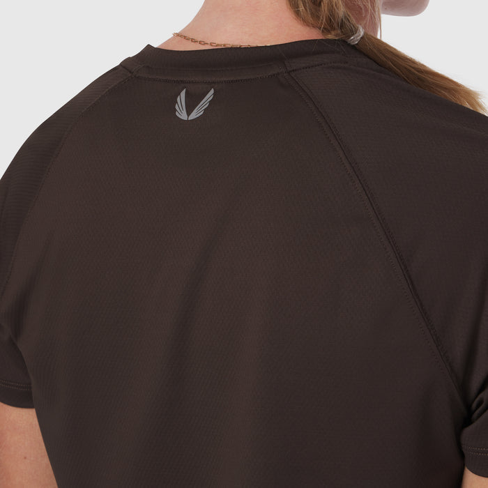 AeroSilver® Cropped Tee in Dark Earth, back view on model