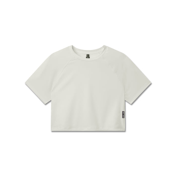 flatlay AeroSilver® Cropped Tee in ivory cream, front view