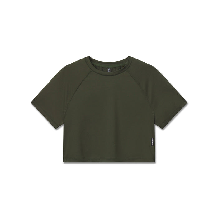 flatlay AeroSilver® Cropped Tee in olive, front view