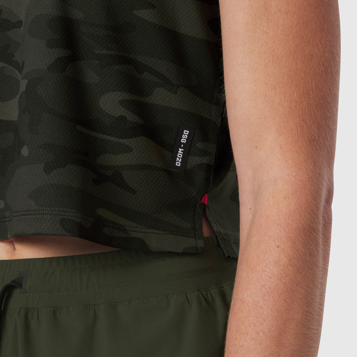 AeroSilver® Tank Top in Dark Camo worn by model, side detail view