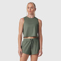 AeroSilver® Tank Top in sage worn with matching shorts, front view