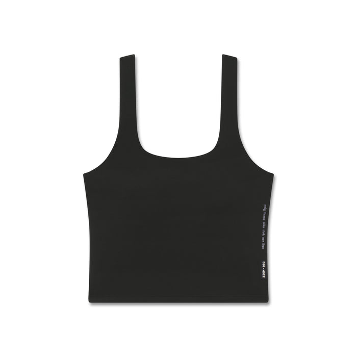 flatlay LYCRA® 2-in-1 tank top in black, front view