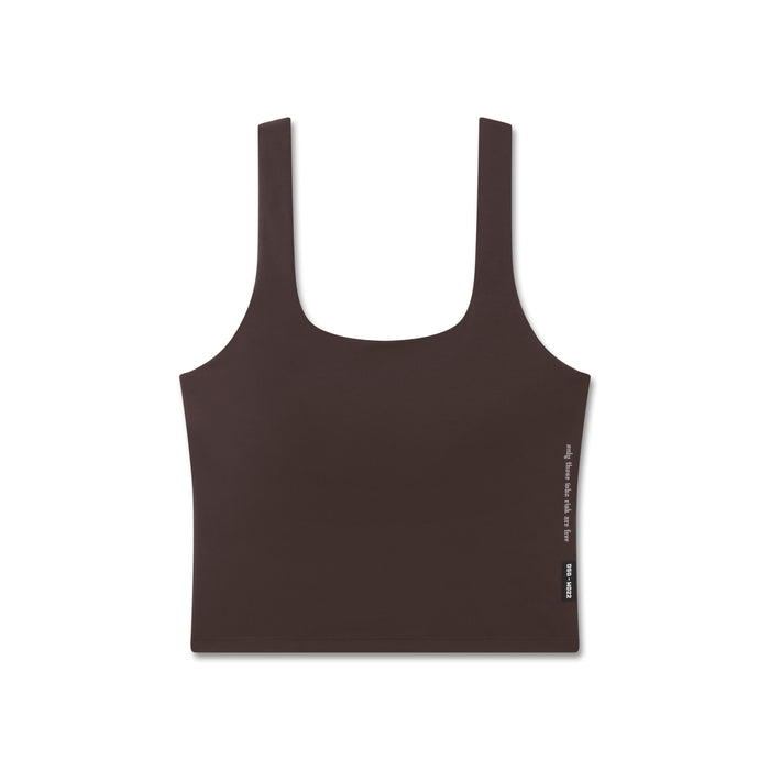 flatlay LYCRA® 2-in-1 tank top in dark earth, front view