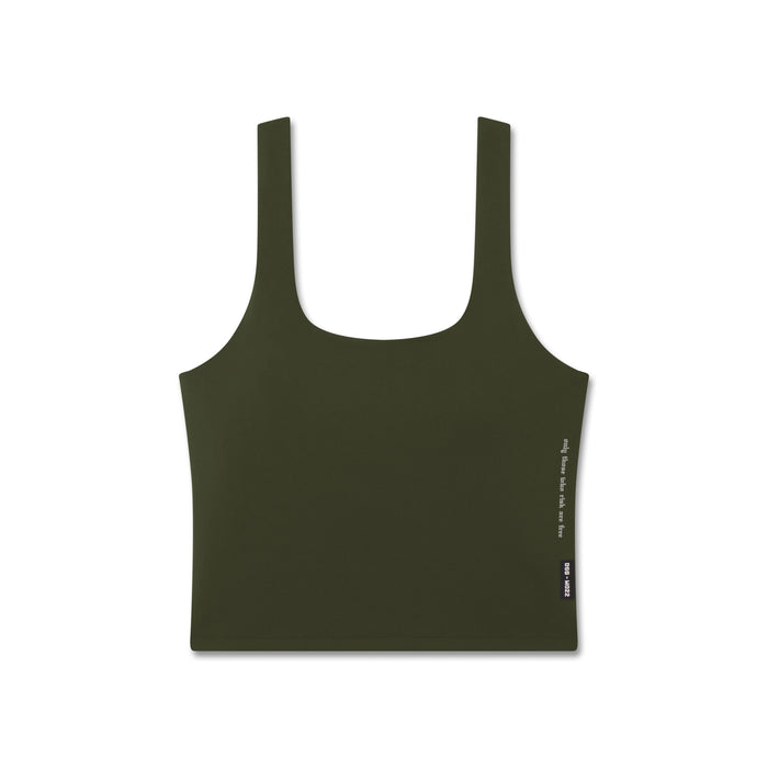 Flatlay of olive green LYCRA® 2-in-1 tank top, front view