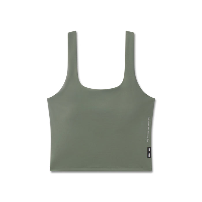 Flatlay of sage green LYCRA® 2-in-1 tank top, front view