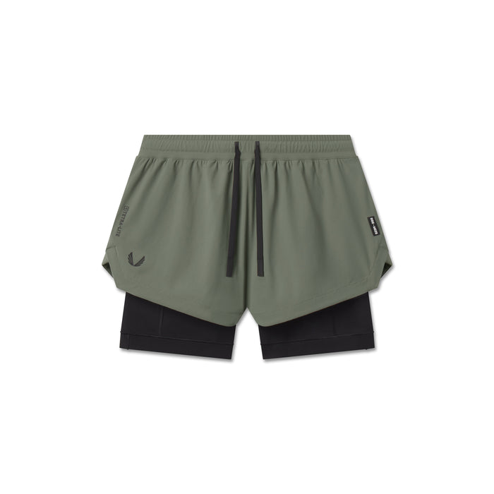 flatlay Tetra-Lite Liner Short in sage and black, top view