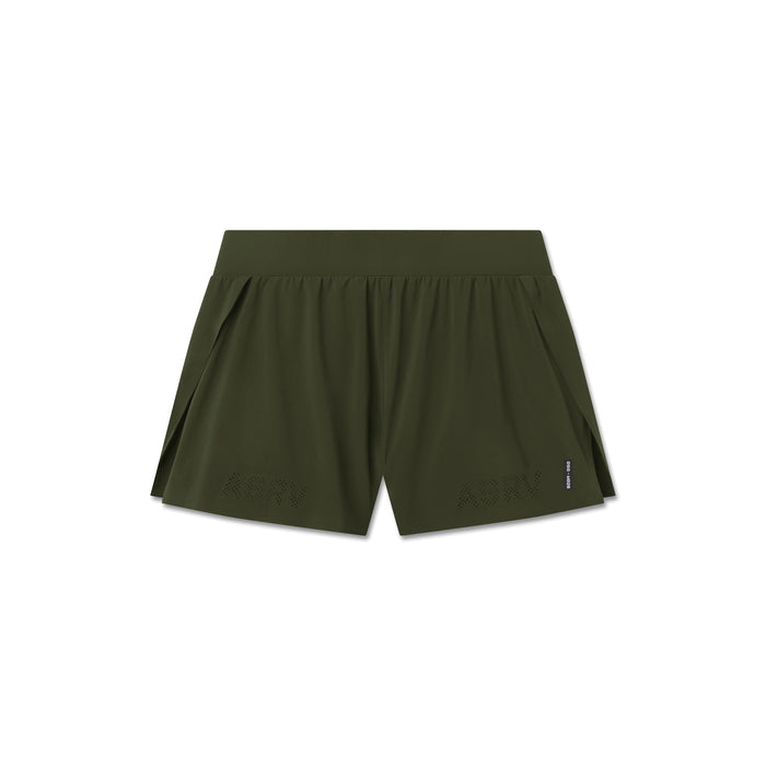 flatlay Aerotex Side Split Run Short in olive, front view