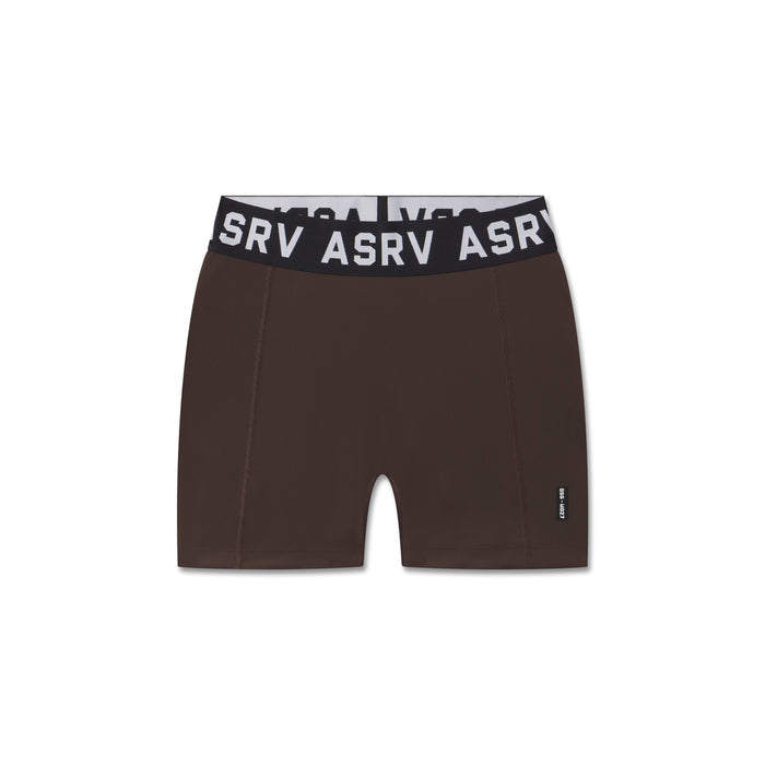flatlay LYCRA® Ribbed Short in dark earth brown, front view