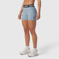 ASRV Lycra Ribbed Short in light sky blue, worn by model with white sneakers