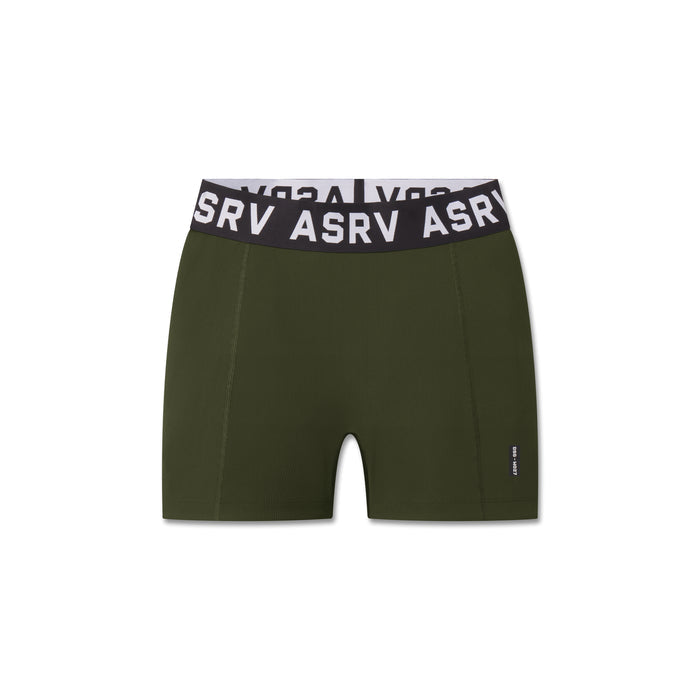 flatlay LYCRA® Ribbed Short in olive with ASR waistband, front view