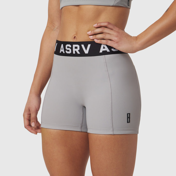 ASRV Lycra Ribbed Short in slate grey worn by model, front view