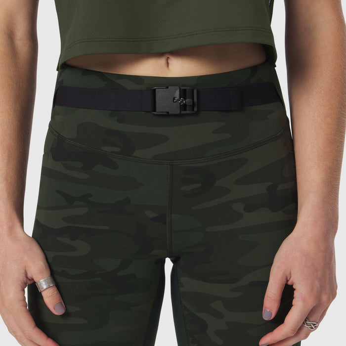 LYCRA® 3-in-1 Biker Short in Dark Camo worn with black belt, front view