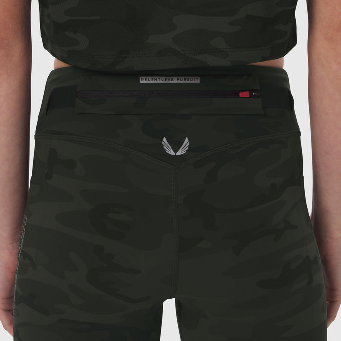 W030 LYCRA® 3-in-1 Legging in Dark Camo, back view on model