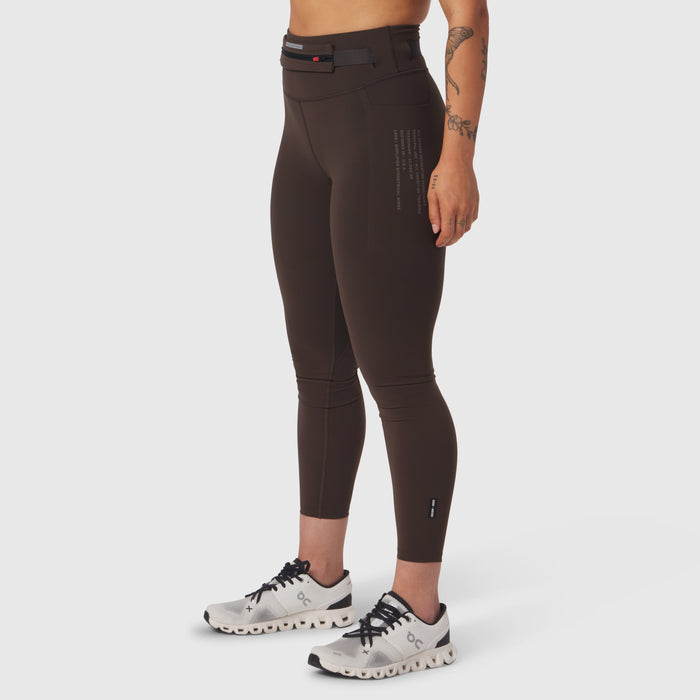 W030 LYCRA® 3-in-1 Legging in Dark Earth, modeled from side, cropped length