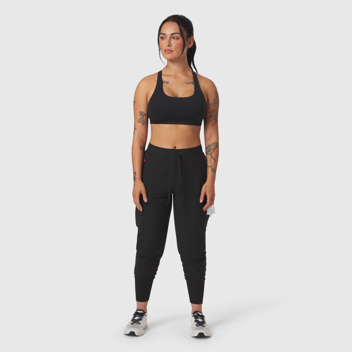 Tetra-Lite® Cargo High Rib Jogger in black, worn by model, front view