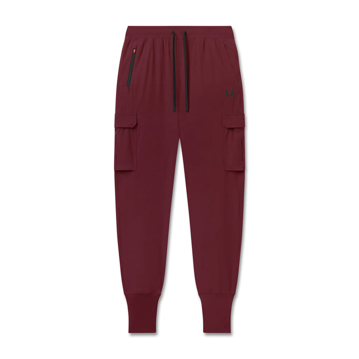 Flatlay of Tetra-Lite Cargo High Rib Jogger in crimson, front view