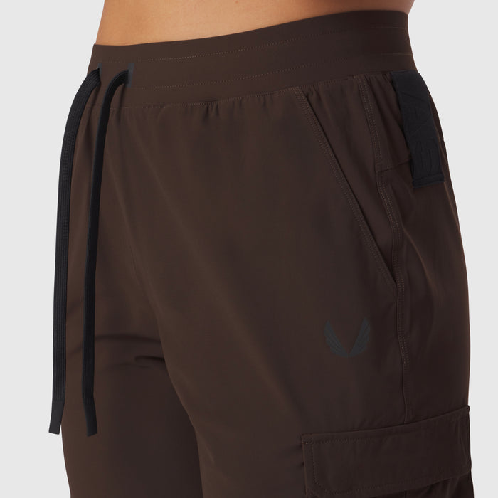 Tetra-Lite Cargo High Rib Jogger in Dark Earth, worn on model, side view