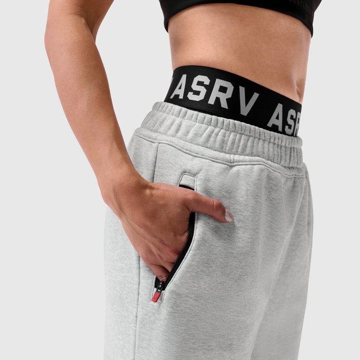 W034 Sorona® Terry Straight Leg Sweats in heather grey, model wearing with hand in pocket