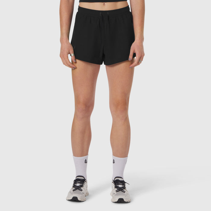 Black Tetra-Lite Linerless Short worn by model, front view