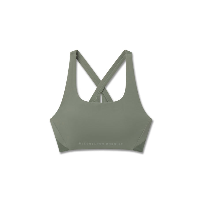 flatlay LYCRA® Hybrid Sports Bra in sage, front view