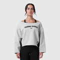 Raw Hem Oversized Crewneck in heather grey, worn by model, front view