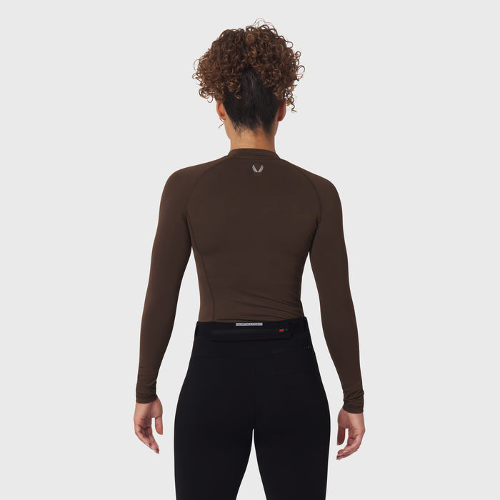 LYCRA® ADAPTIV Baselayer Longsleeve in Dark Earth, back view on model