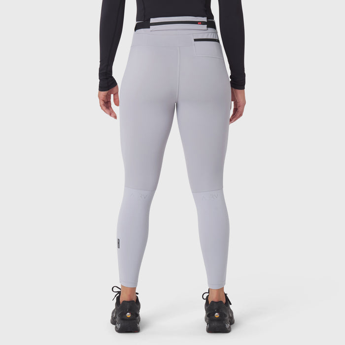 Hybrid Belt-Pack Run Legging in slate grey, rear view on model
