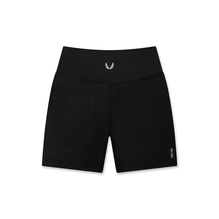 flatlay W064 LYCRA® ADAPTIV Biker Short in black, front view