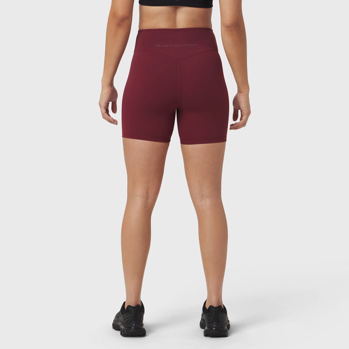 LYCRA® ADAPTIV Biker Short in crimson, rear view on model