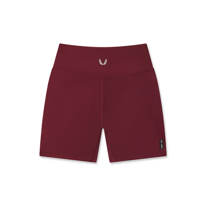 flatlay W064 LYCRA® ADAPTIV Biker Short in crimson, front view