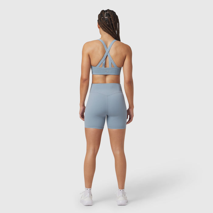 LYCRA® ADAPTIV Biker Short in Light Sky, back view on model