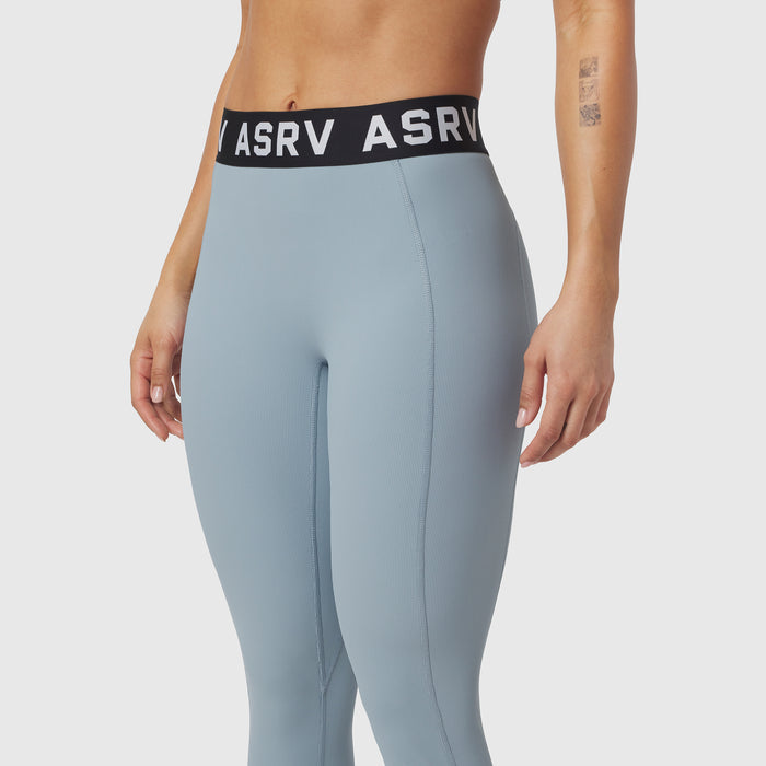 W071 Lycra Ribbed Legging in light sky worn by model, waist-down view