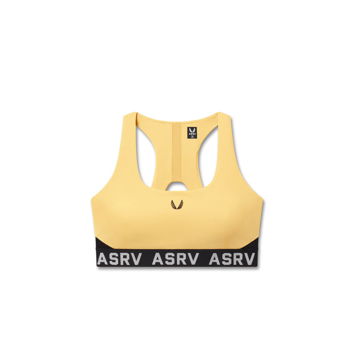 Flatlay W083 LYCRA® ADAPTIV Racerback Sports Bra in amber, front view