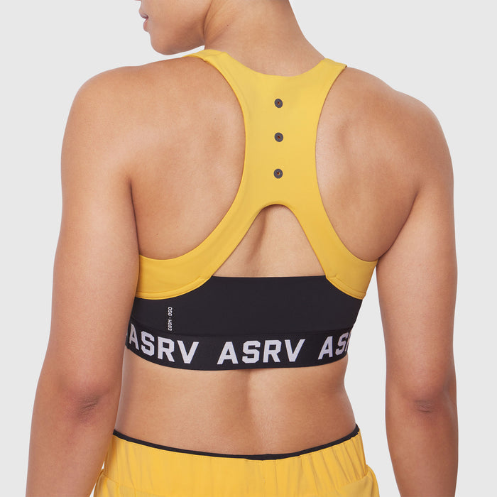 W083 LYCRA® ADAPTIV Racerback Sports Bra in Amber, back view on model