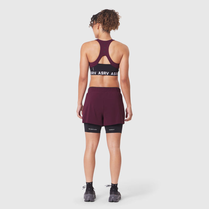 W083 LYCRA® ADAPTIV Racerback Sports Bra in Merlot, back view on model