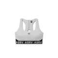 Flatlay W083 LYCRA® ADAPTIV Racerback Sports Bra in slate grey, front view