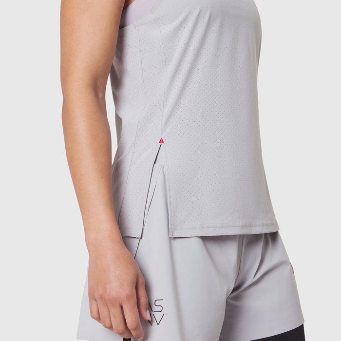 Aerotex Perforated Run Tank in Slate Grey, side view on model