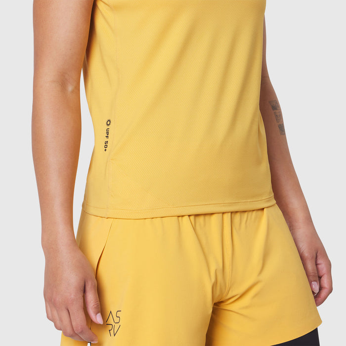 AEROSILVER® UPF50+ Run Tee in Amber, worn by model, side view