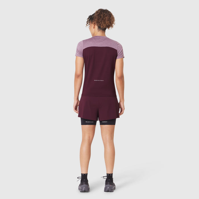 W086 AEROSILVER® UPF50+ Run Tee in Merlot, back view on model