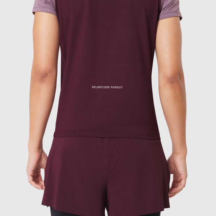AEROSILVER® UPF50+ Run Tee in Merlot, back view on model