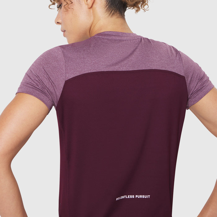 AEROSILVER® UPF50+ Run Tee in Merlot, back view on model